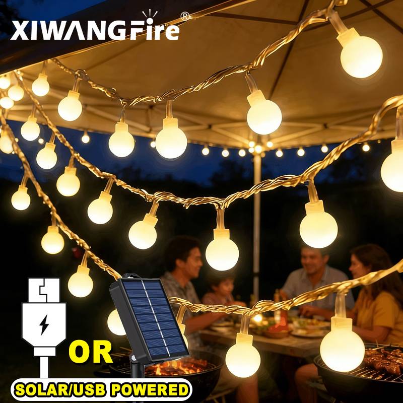 Outdoor Lighting Globes - Lampu String Tenaga Surya/USB/Baterai 3-10M, Bola