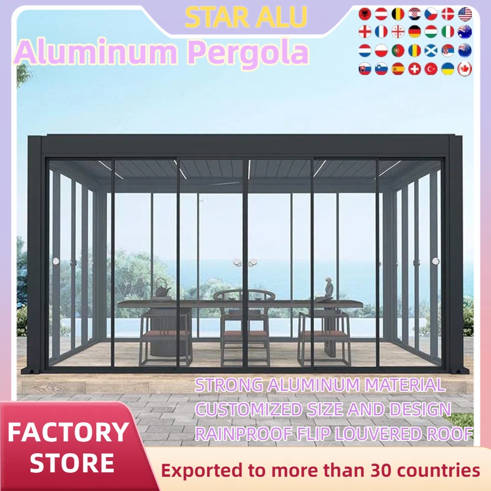 Outdoor Lighting Restaurant - Pergola Bioklimatik Aluminium Kaca Geser Tahan