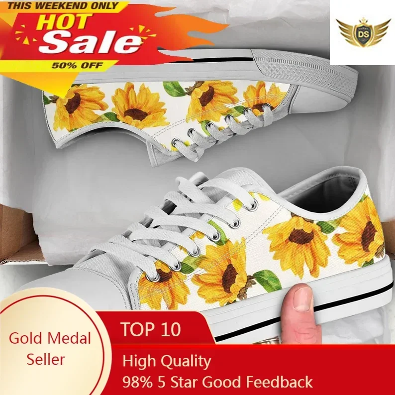 Outdoor Lighting Round - Sepatu Kanvas Cetak Bunga Matahari Bunga